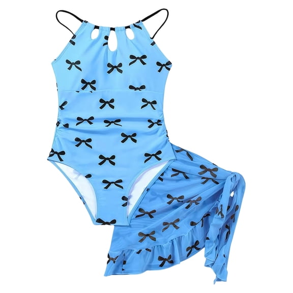 XUELUO Big Girls Bathing Suits Bowknot Ruffled Swimsuits With Wrap Skirts Fashion Summer Elegant Swimwear For Pool Beach Wear