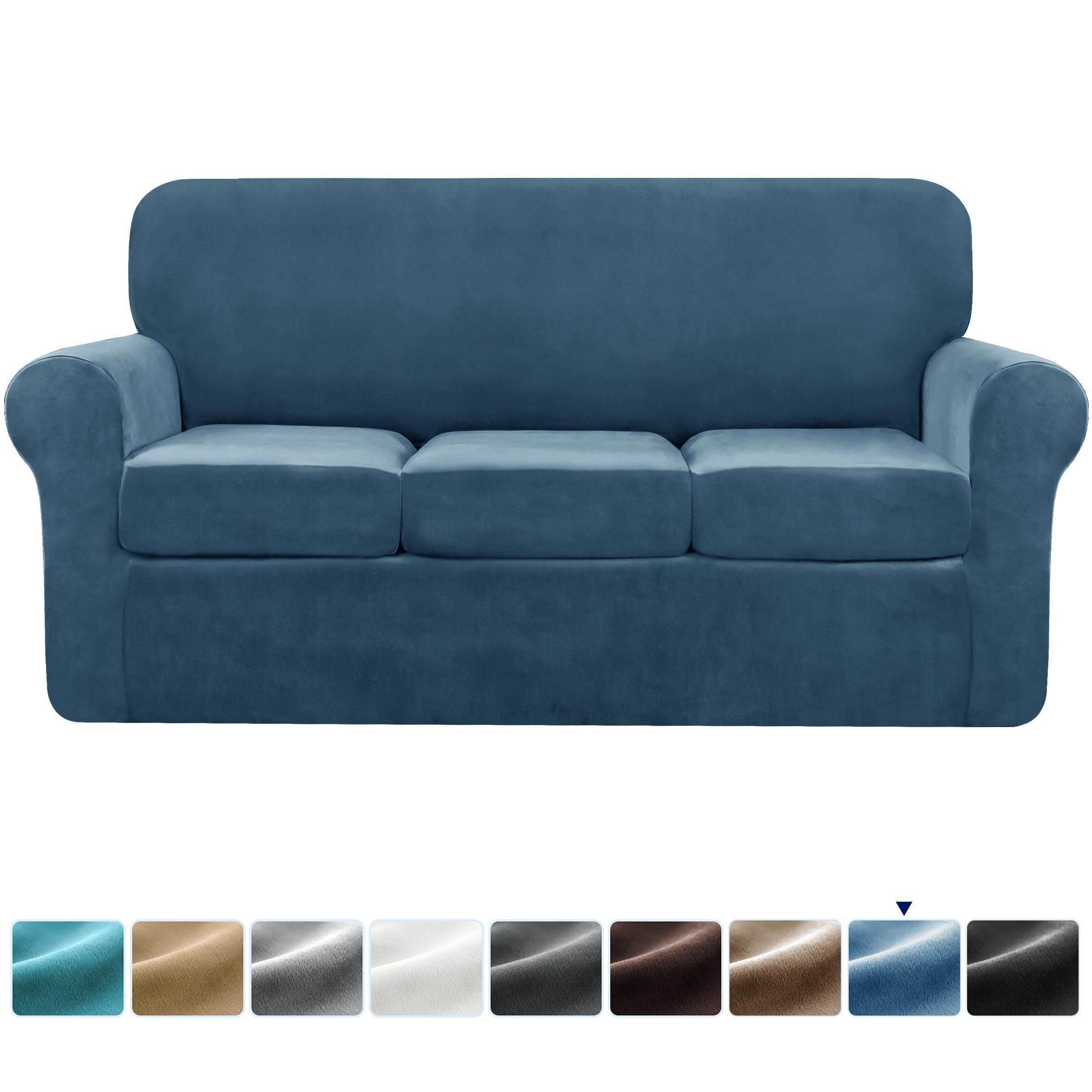 Subrtex 4Piece Velvet Plush Stretchy Sofa Slipcover with Separate