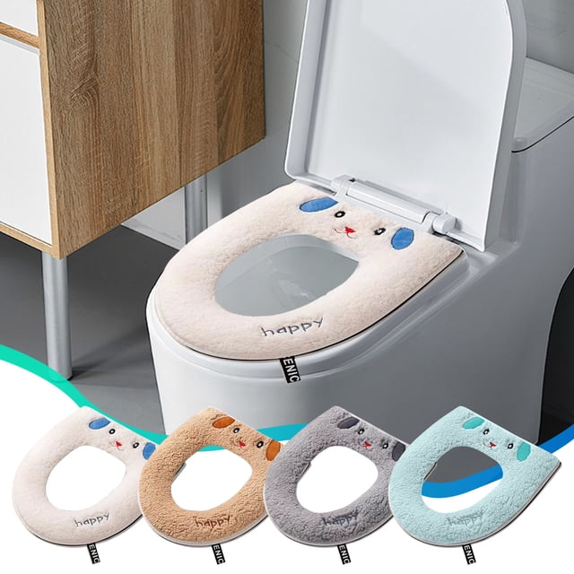 Cojín de espuma para asiento de inodoro | Funda acolchada suave y cálida, compatible con inodoros redondos y alargados | Lavable, extraíble y antideslizante | Bonita almohadilla bordada para baño
