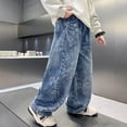 thumbnail image 2 of XQYLOS Boys Baggy Barrel Jeans Wide Leg Denim Retro Washed Straight Leg Unisex Casual 𝖸𝟤𝗄 Streetwear Pants, 2 of 9
