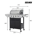 thumbnail image 2 of Leuco 4 Burner BBQ Propane Gas Grill, 46,500 BTU Stainless Steel Patio Garden Barbecue Grill with Stove and Side Table, 2 of 11