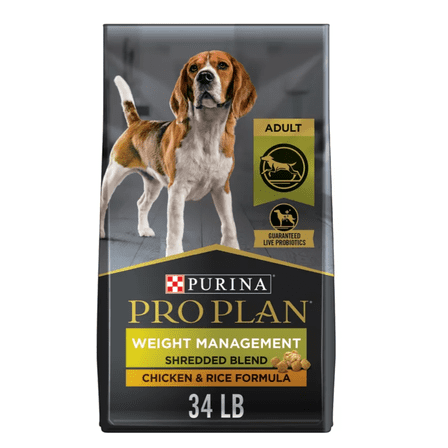 Pro Plan Shredded Blend Chicken & Rice Formula With Probiotics Weight Management Dry Dog Food 34 lb