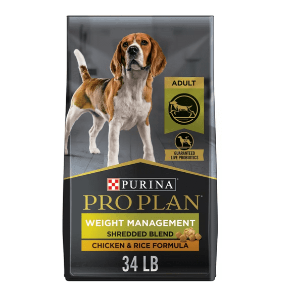 Pro Plan Shredded Blend Chicken & Rice Formula With Probiotics Weight Management Dry Dog Food 34 lb