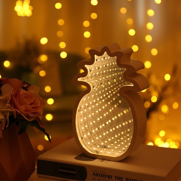Luz de modelado de túnel LED, luz de noche, luz de espejo con efecto 3D de piña, nubes blancas, estrella de cinco puntas, luz decorativa para árbol de Navidad