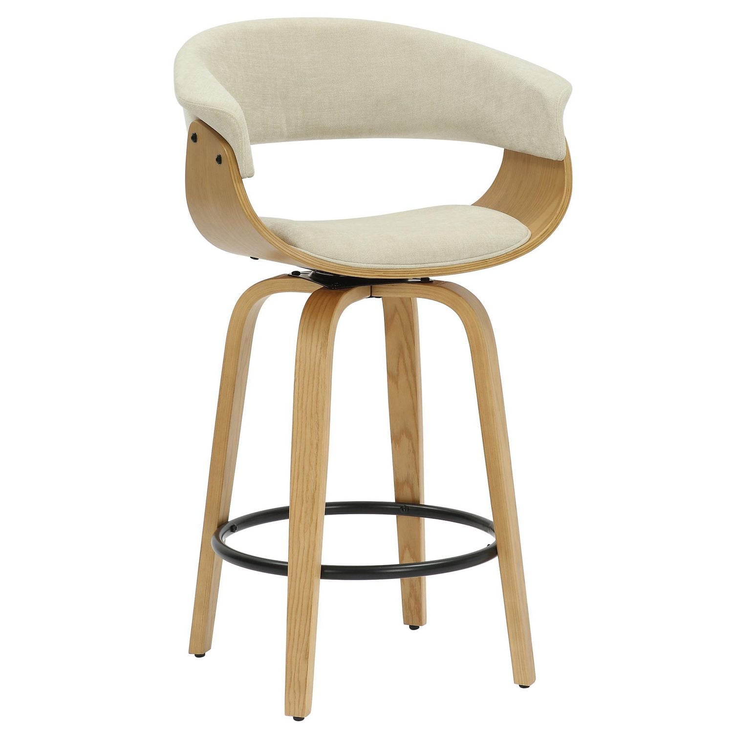 Mid-Century Fabric and Bentwood 26" Counter Stool with Swivel - Beige and Natural
