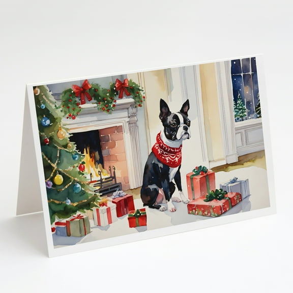 Boston Terrier Cozy Christmas Greeting Cards Pack of 8 7 in x 5 in