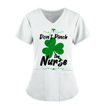 

Scrubs_for Women Women s Cute Heart Printed Scrub_Tops V-Neck T Shirts Workwear Nurse Uniform Tees
