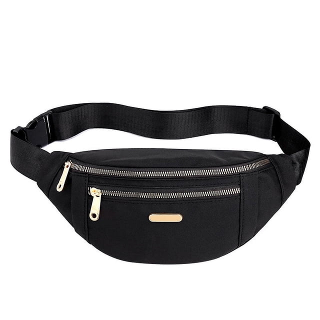 Riñonera para mujer con cierre de cremallera, cinturón ajustable de varias capas, riñonera para mujer para viajes y trabajo, color negro, talla única