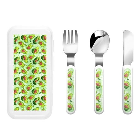 

Lukts Avocado color cute animals for Children s Knife Fork and Spoon Three-Piece Set Stainless Steel Children and Toddler Safety Cutlery with Outer Box