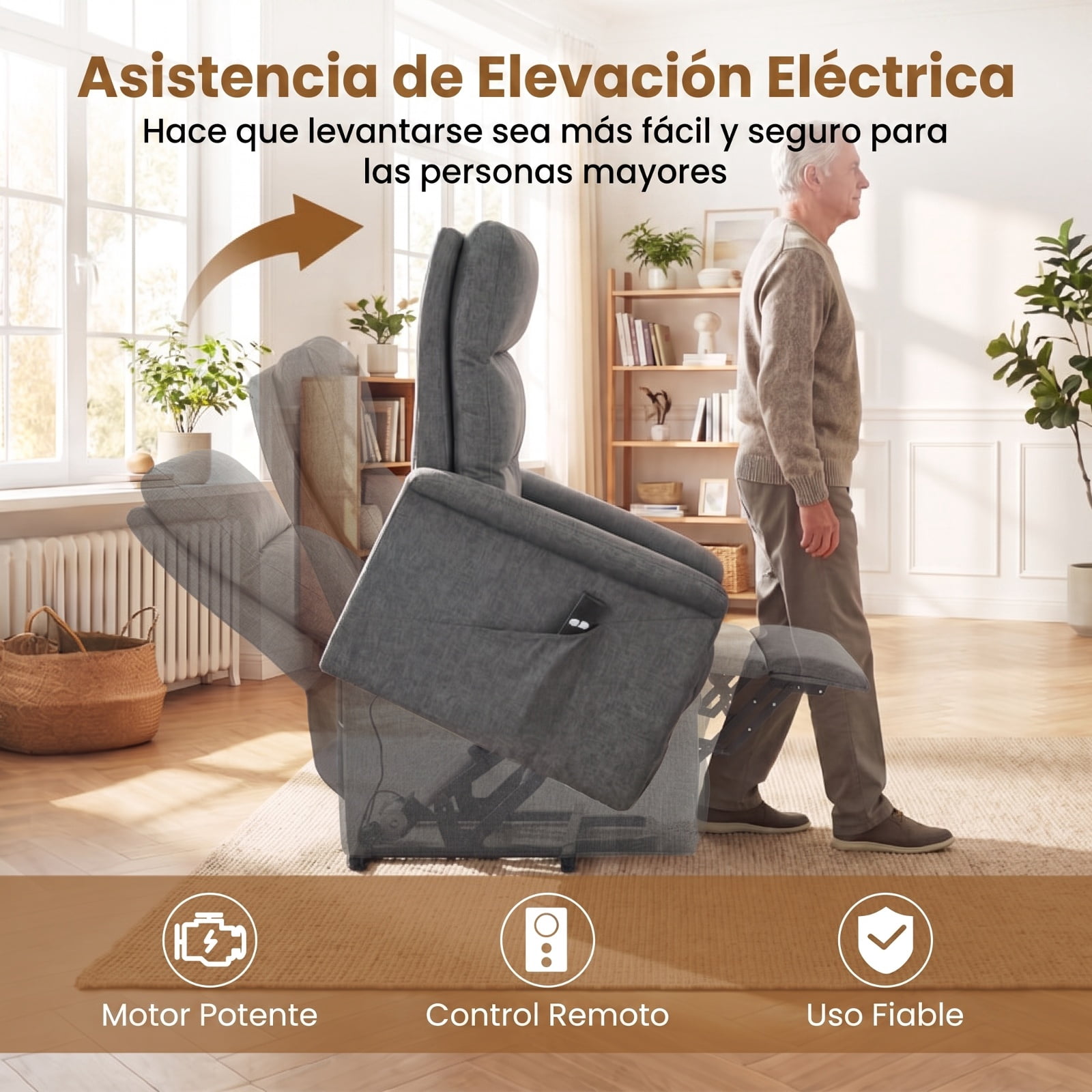Furnibear Power Lift Recliner Chair for Elderly with Remote Control Retractable Footrest and Side Storage Pocket for Living Room and Bedroom, Gray