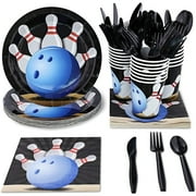 Juvale Kids Bowling Birthday Party Supplies Set - Plates, Knives, Spoons, Forks, Napkins, and Cups, Serves 24