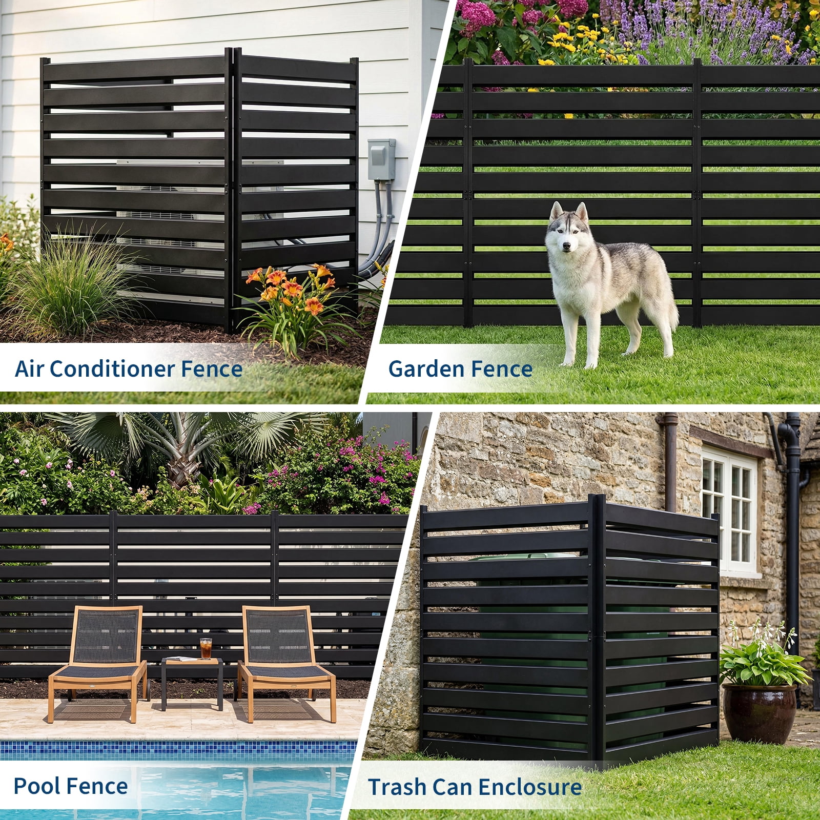 Heavy-Duty Metal Privacy Fence Panel - Outdoor Decorative Screen for Garden, Patio, AC Unit, Trash Bin - 38"W x 42"H - No-Dig Installation - 1 Pack, Black