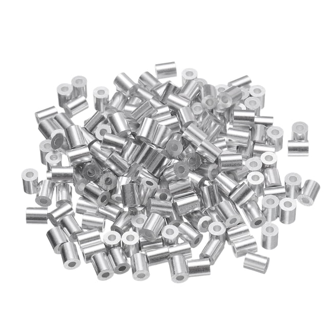200 Pcs Aluminum Crimping Loop Sleeves for 1/16" Diameter Wire Rope, Round Wire Rope Sleeve for Cable Line End