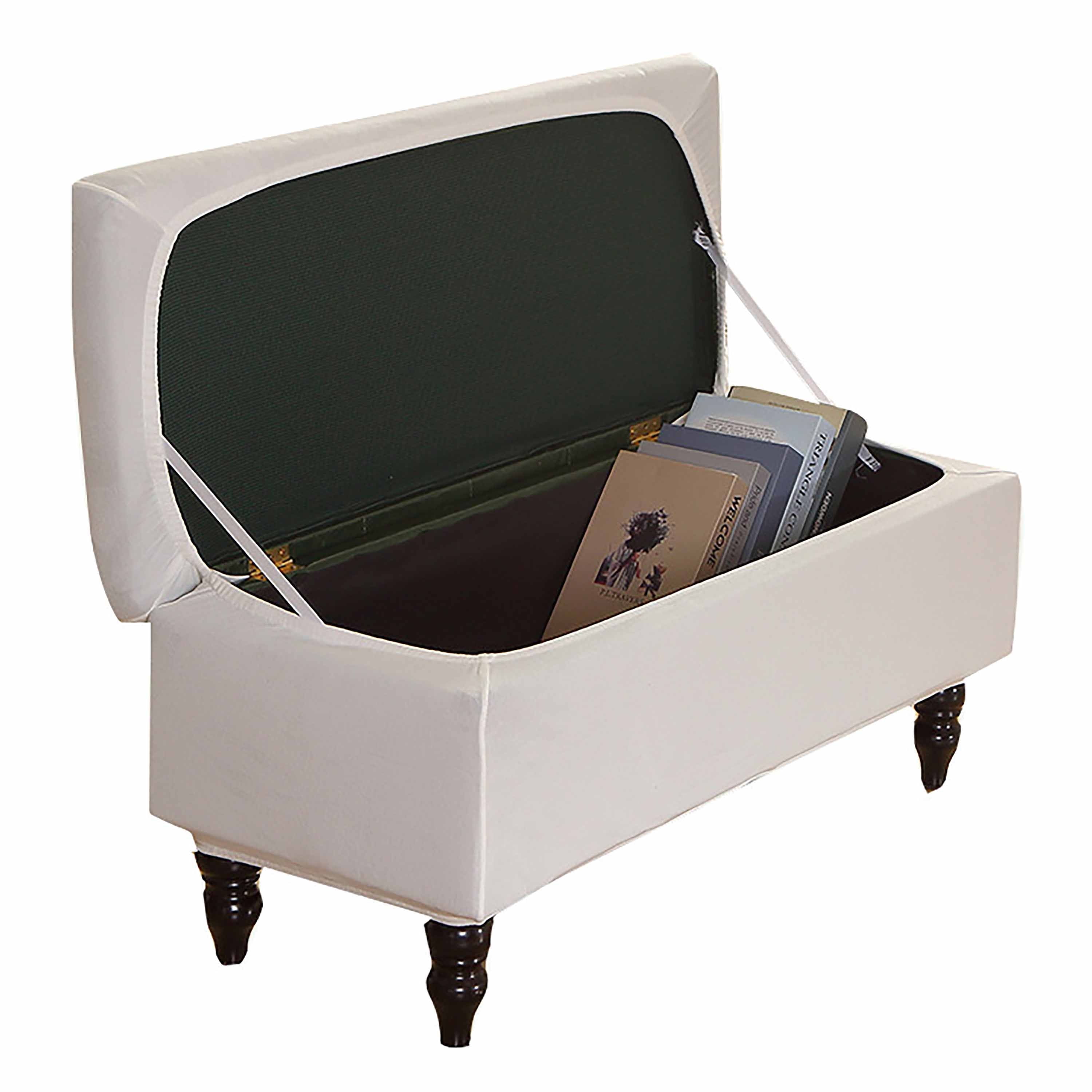 Rectangle Stretch Ottoman Bench Cover,Silver Fox Velvet Storage Ottoman