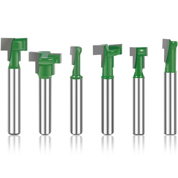 Toorise 6Pcs 1/4inch Shank Keyhole Router Bits Set Carbide T Slot Router Bit Multipurpose T-Track Grooving Router Bit Woodworking Milling Cutter Tool for Cutting Solid Wood MDF Plywood