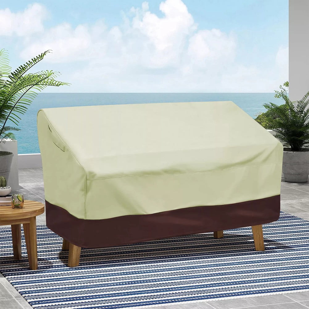 2-3 Seater Patio Sofa Cover, Waterproof Outdoor Deep Sofa Cover, Lawn Patio Furniture Covers with Air Vent, Beige & Brown 88" W x 33" D x 33" H