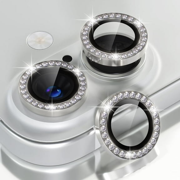 1 set of Bling Diamond Camera Lens Protector for iPhone 16 Plus, HD Clear Tempered Glass Metal Camera Lens Protection Cover, Case Friendly, Scratch Proof for iPhone 16 Plus, Silver