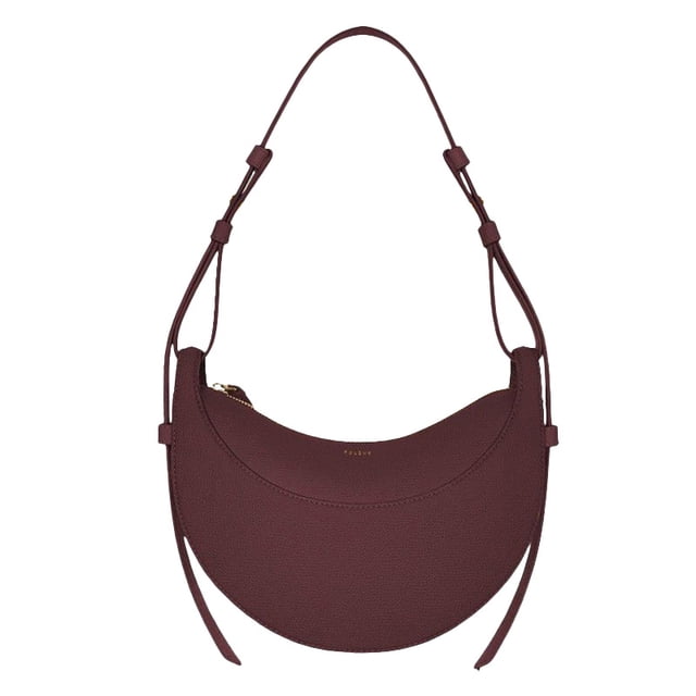 Crescent-shaped shoulder/crossbody bag in Bordeaux red with lychee pattern, in stock and ready to ship immediately (high-quality version).