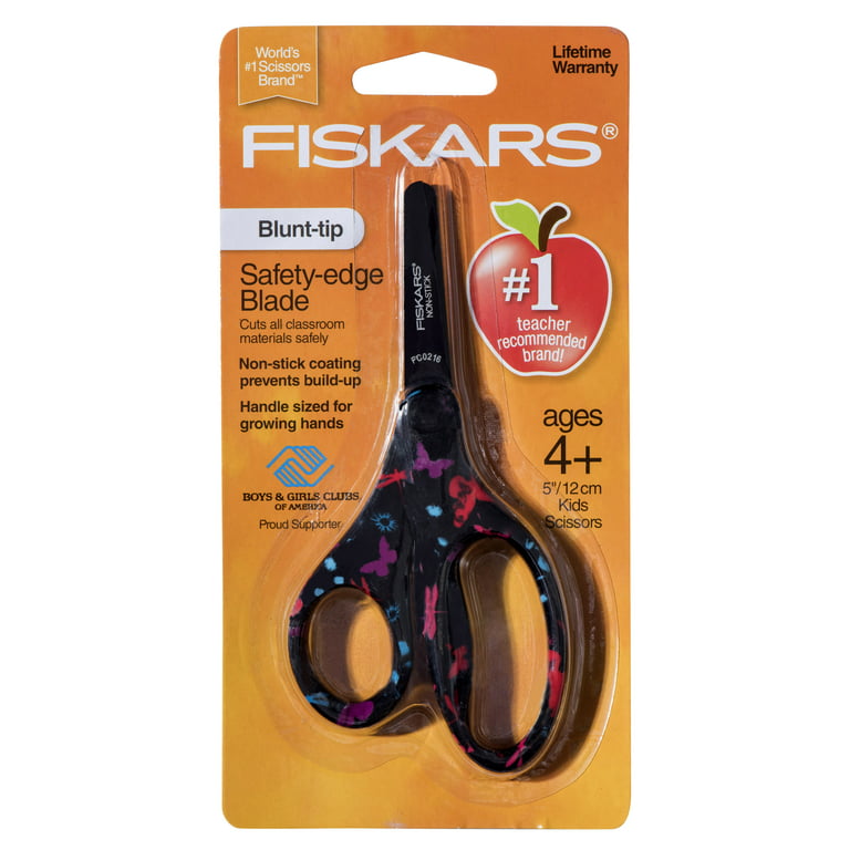 Fiskars Scissors for Kids 5 Inch Heavy Duty Safety Cut Scissors w/ Blunt  Tip, Round Edge & Non Stick Design Perfect for Kindergarten or Grade School  Classroom #1 Youth Scissors Brand for