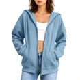 thumbnail image 2 of POROPL Sweatshirts for Women,Zip Up Hoodie Oversized Casual Long Sleeve Fleece Jacket with Pockets, 2 of 7