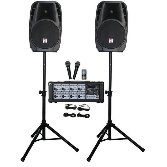 Rockville 12" Church Speakers Mixer Stands Mics Bluetooth 4 Church Sound Systems