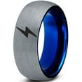 thumbnail image 1 of Tungsten Flash Thunder Lightning Bolt Band Ring 8mm Men Women Comfort Fit Blue Dome Brushed Gray Polished, 1 of 4