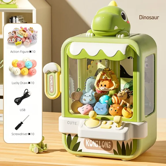 Dinosaur Claw Machine Toy for Kids, Mini Electronic Arcade Catcher Game with Lights Music,Adjustable Vending Gift for Boys Girls