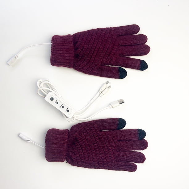 Guantes eléctricos USB de 5 dedos tejidos con piña a cuadros de manga larga de invierno térmicos con pantalla táctil