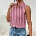 thumbnail image 2 of Staron Women's Casual Sleeveless Button Down Collar Tank Top Striped Blouse Basic Relaxed Loose Fit Vacation Beach Travel Shirt, Red XXL, 2 of 7