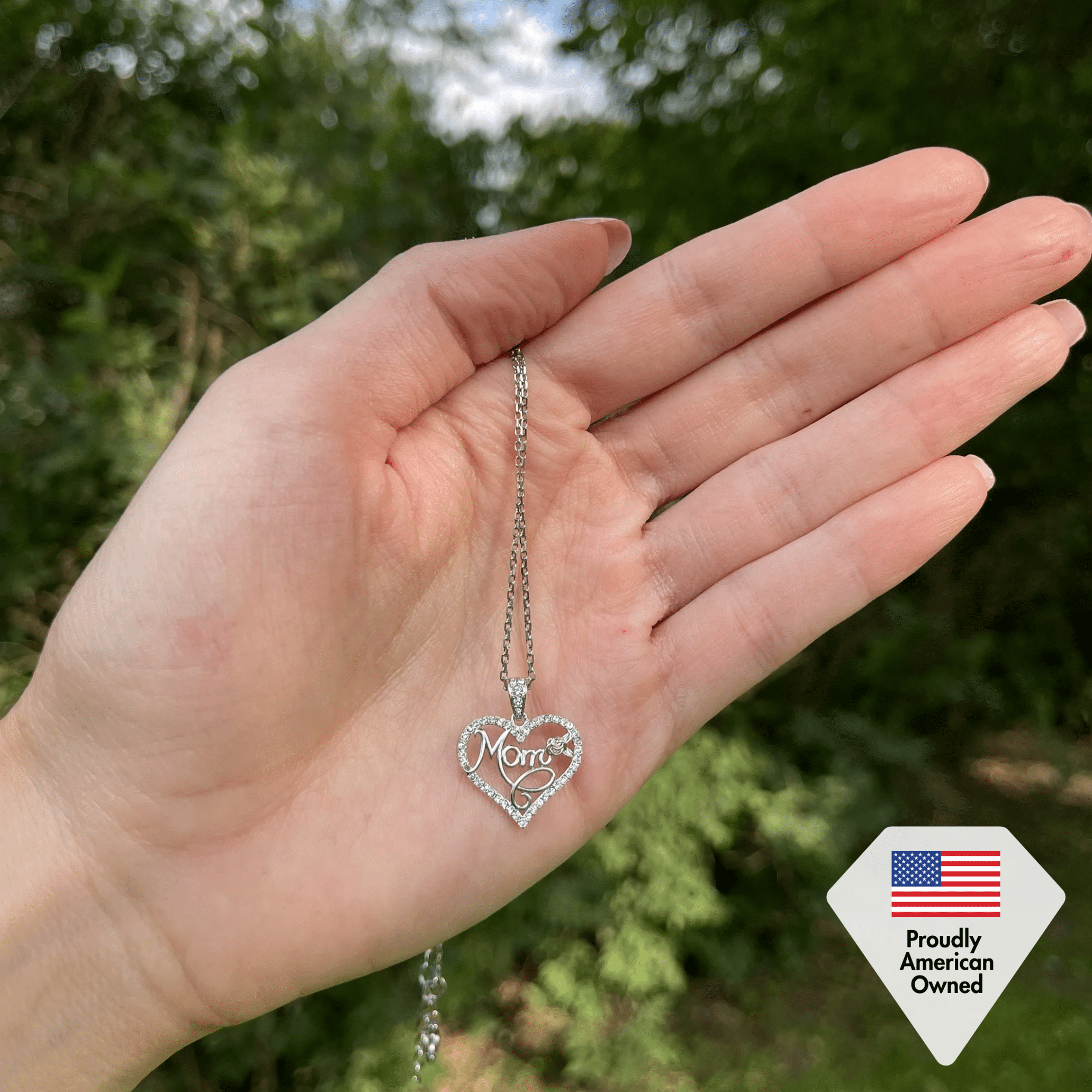 Cate & Chloe Rhonda 18k White Gold Plated Mom Heart Necklace with Swarovski Crystals for Women