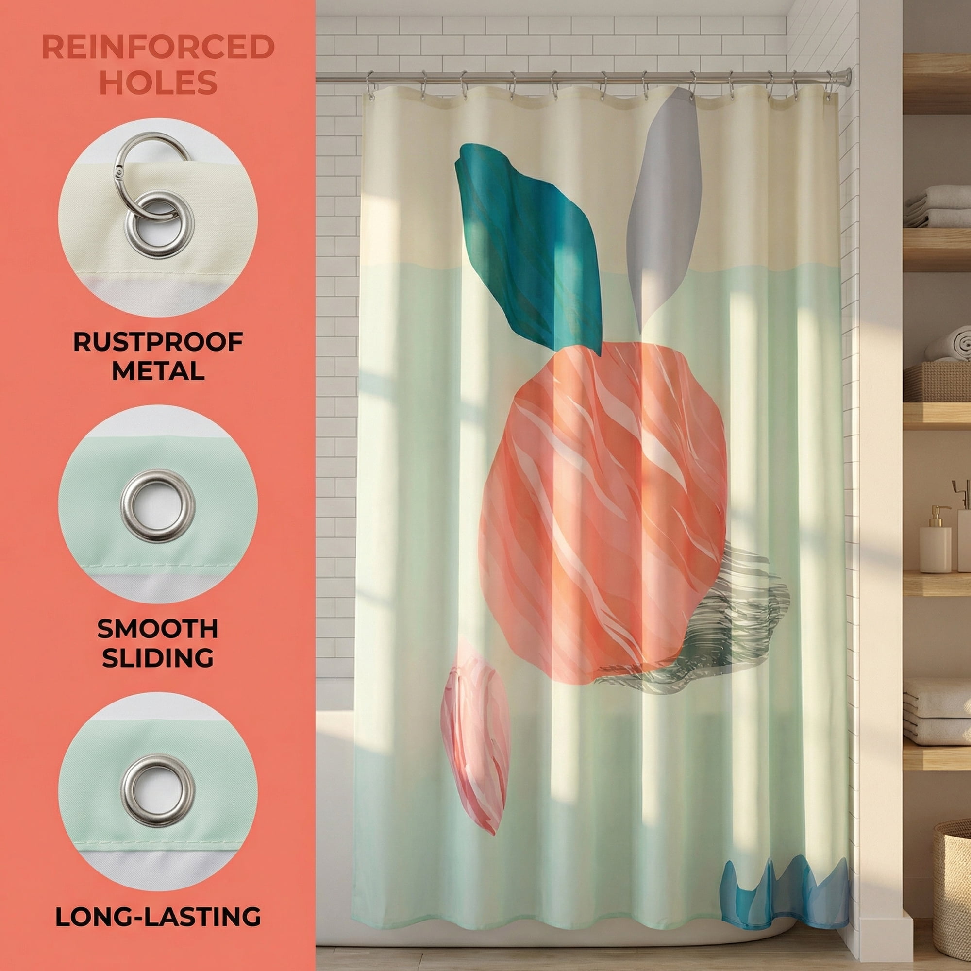 Unique Bargains Cute Print Shower Curtain Sets with Hooks Orange Fruit 71"W x 71"L