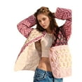 thumbnail image 6 of Women's Cropped Quilted Jacket Cardigan Floral Printed Long Sleeve Open Front Short Coats Pink S, 6 of 10