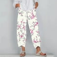 thumbnail image 5 of Capris for Women Plus Size Casual Floral Print Harem Leg Capri Pants with Pocket Pull on Loose Summer Fashion Trousers, White, L, 5 of 5