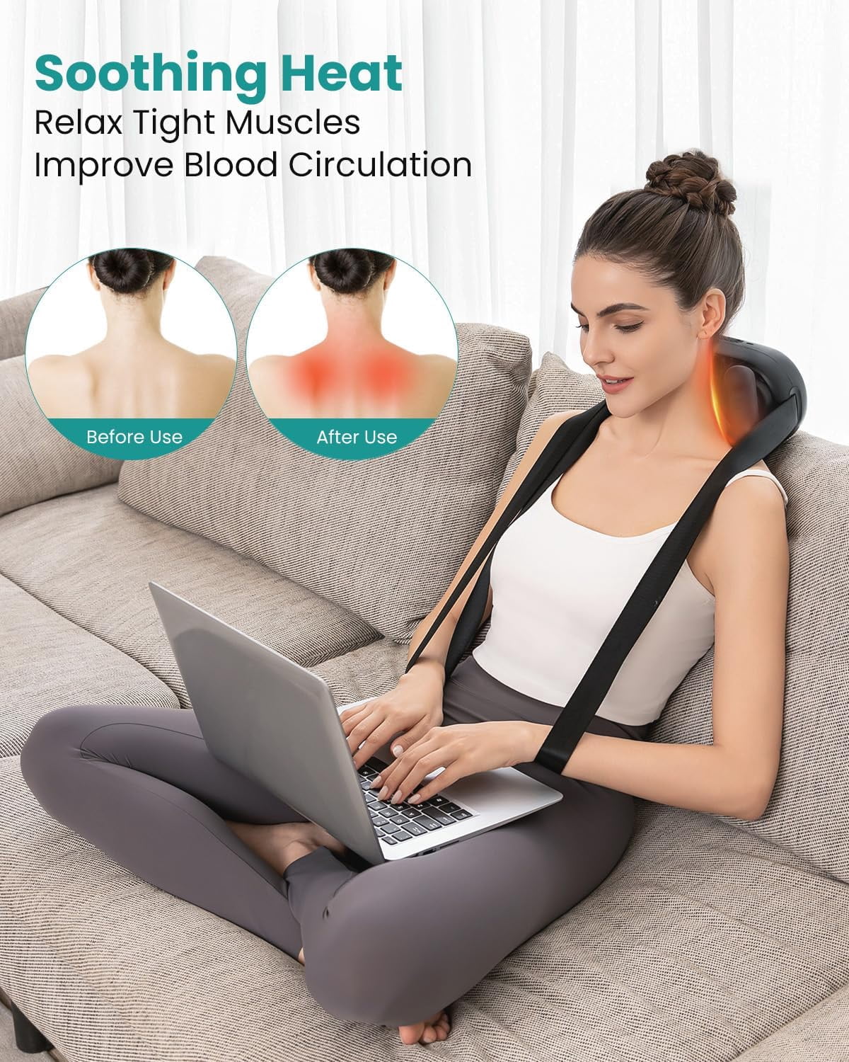 Nekteck Cordless Shiatsu Neck and Back Massager with Heat, 6D Deep Kneading Shoulder Massager, Rechargeable Massage Pillow with 3 Modes, 2 Intensity Levels, 10-Min Auto Shutoff, Gift for Men Women