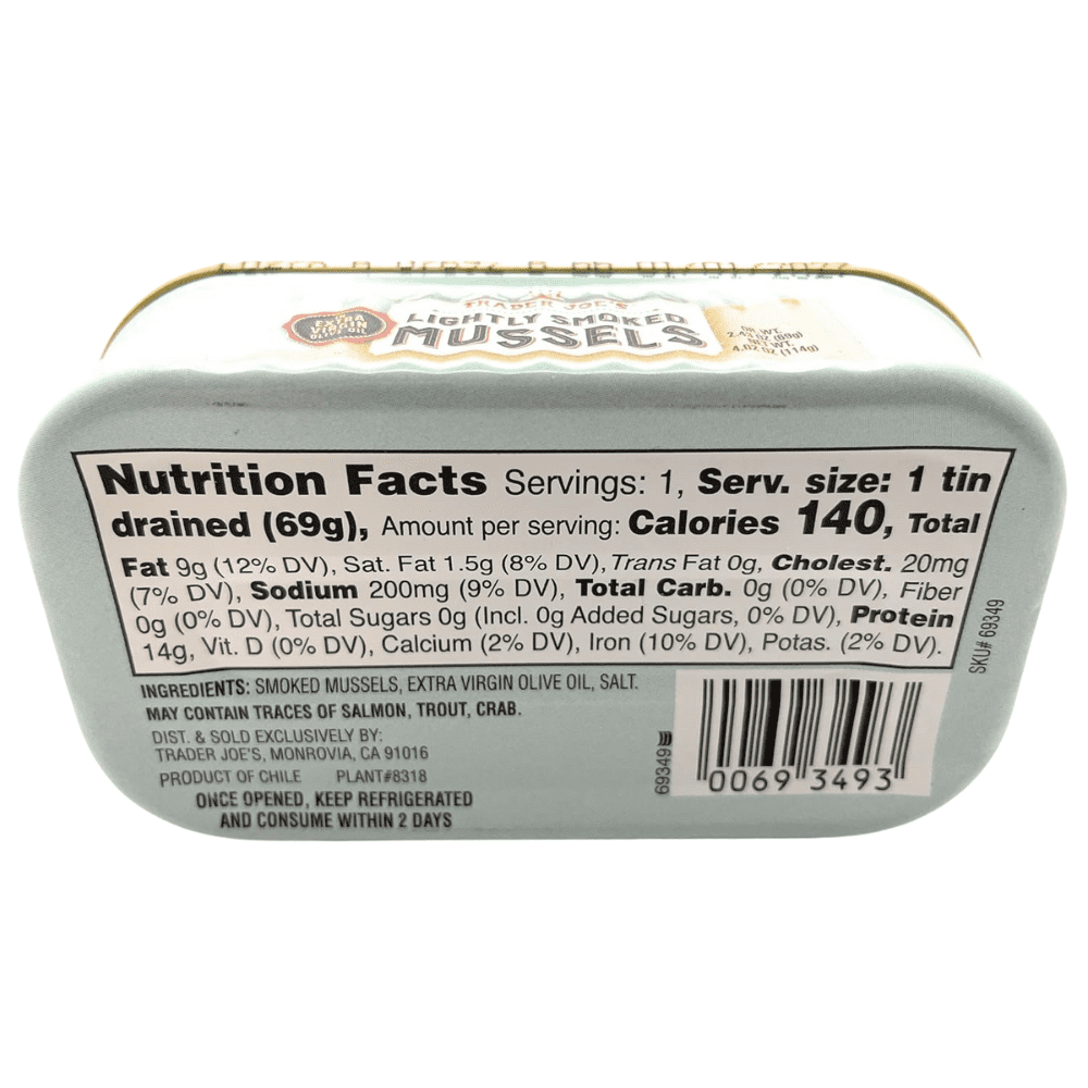 Trader Joe’s Lightly Smoked Mussels in Extra Virgin Olive Oil 4.02oz 114g (Six Cans)