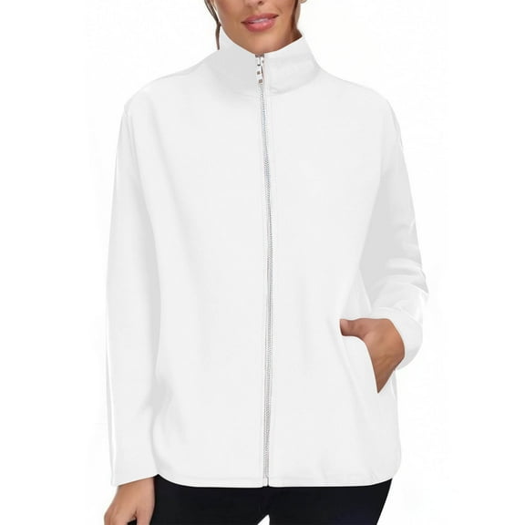 cocolona Womens Fall Jackets Long Sleeve Full Zip Stand Up Collar Jacket Fashion Casual Solid Color Coat Tops with Pockets