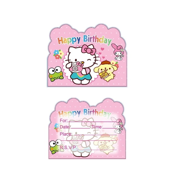 30 Pcs Hello Kitty Anime Cartoon Birthday Party Invitations, Fill-in Kids Birthday Invite Cards for Boys Girls