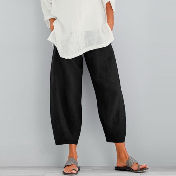WILLBEST Pantalones Casuales Cómodos para Mujer: Estilo Harén Holgado de Lino con Cintura Elástica y Bolsillos para Uso Diario. Extra Grande