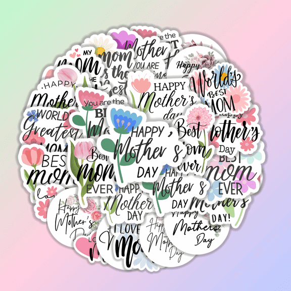25pcs Mother's Day Floral Stickers Creative Design for Laptops Suitcases Skateboards Cars Decoration Self-Adhesive Sticker Set Holiday Greetings