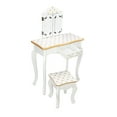 thumbnail image 3 of Tcbosik Vanity Desk with Tri-Folding Mirror & Storage Drawer, 23.6" Small Makeup Dressing Table with Stool for Bedroom, Yellow Dots and White, 3 of 8