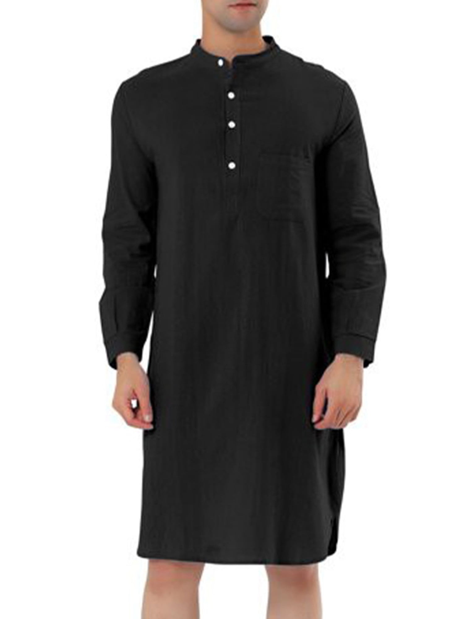Frontwalk Men Night Sleep Shirts Comfy Long Sleeve MidLength Nightgown Loose Nightshirts