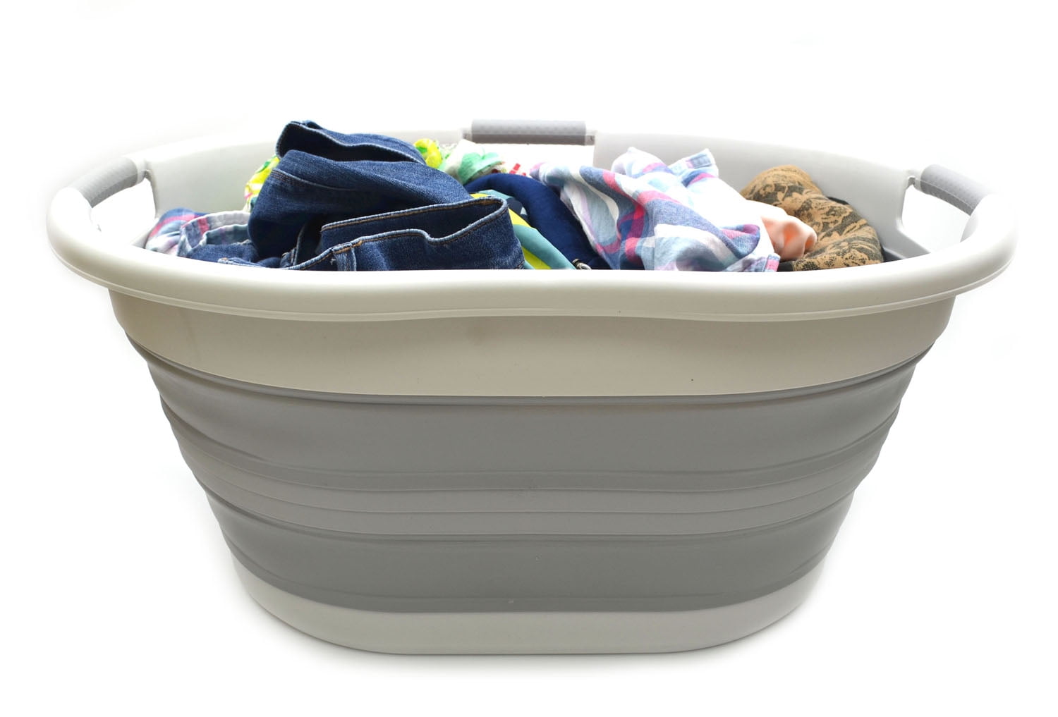 SAMMART Collapsible 3-Handled Plastic Laundry Basket - Oval Tub / Basket - Foldable Storage Container / Organizer - Portable Washing Tub - Space Saving Laundry Hamper