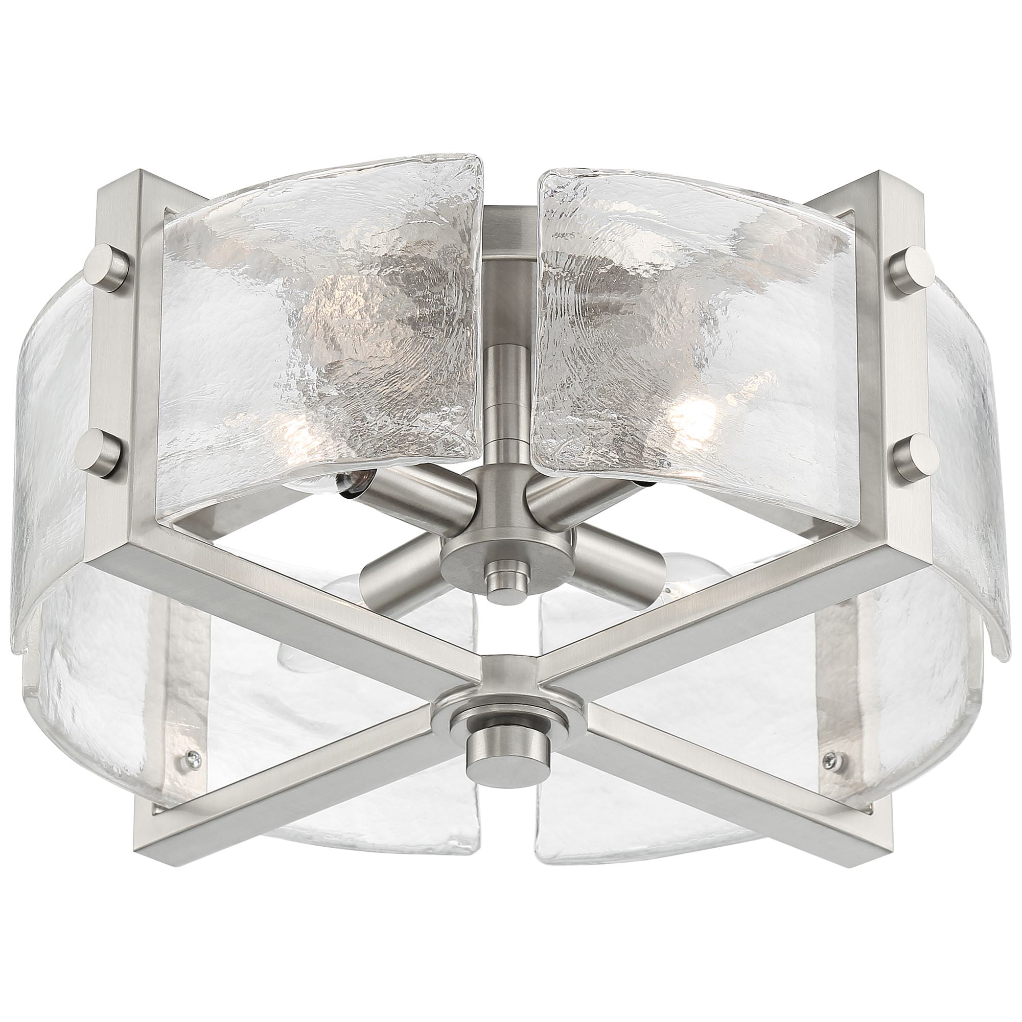 Possini Euro Design Prane Modern Industrial Ceiling Light Semi Flush Mount Fixture 17" Wide Brushed Nickel 4-Light Warped Glass for Bedroom Kitchen