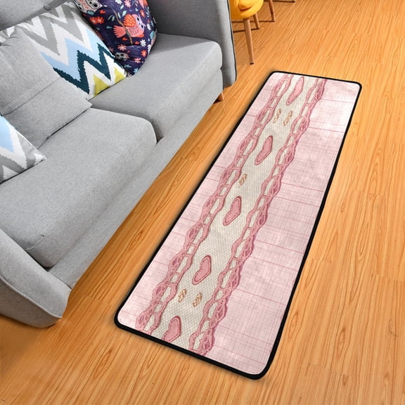 Pink Grid Hearts Lace Cute Valentine Long Floor Mat Runner Rug Area Rug Carpet Water Absorbent Non-Slip 72" x 24"