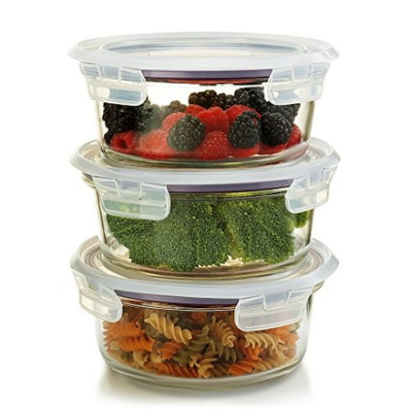 - Komax Oven Safe Round Glass Food Storage Containers – Microwave & Freezer Safe - Airtight Bowls with Snap Locking Lids - 3 Piece Set - BPA FREE (32 oz)