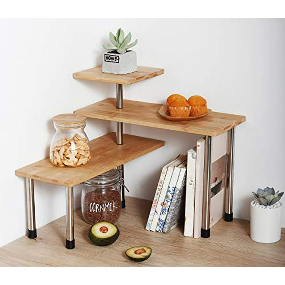 HYNAWIN Bamboo 3 Tier Corner Shelf Kitchen Bathroom Office Countertop