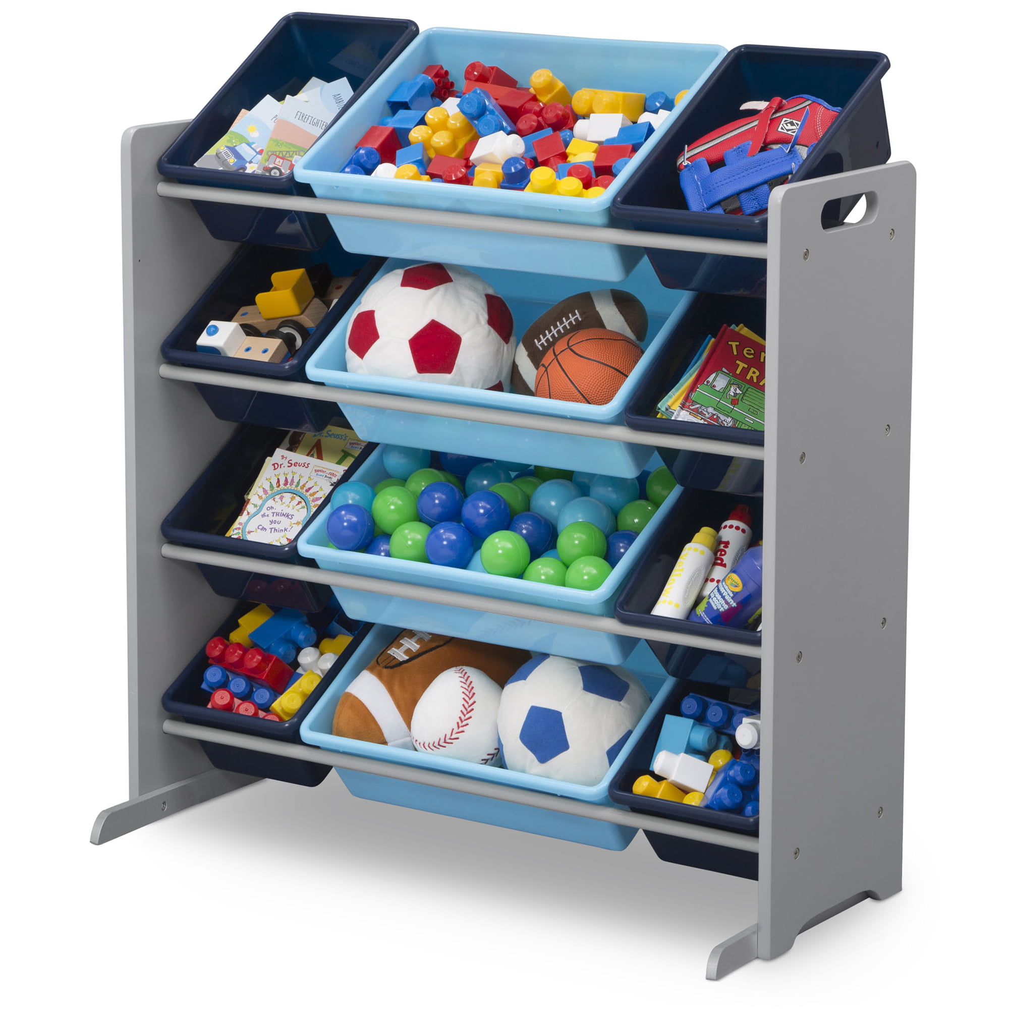 Delta Children Kids Toy Storage Organizer with 12 Plastic Bins, Grey/Blue -  Walmart.com