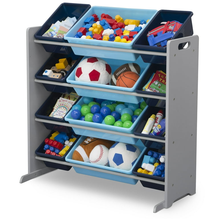 Delta Children, Kids Toy Storage Organizer, 12 Plastic Bins, Grey