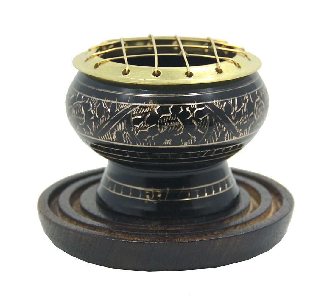Decorated Brass Charcoal Screen Incense Burner