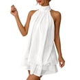 thumbnail image 4 of NinXxx Women‘s Halter Backless Chiffon Mini Dress Layered Ruffle Hem White S, 4 of 8